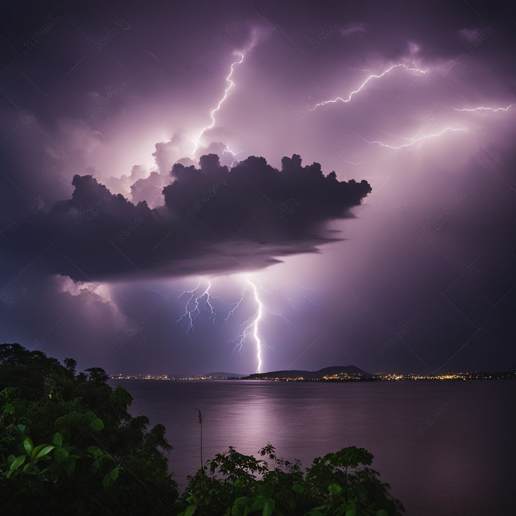 Uma dramática tempestade de relâmpagos ilumina o céu noturno sobre o Rio Catatumbo na Venezuela, criando uma exibição hipnotizante de energia elétrica.
